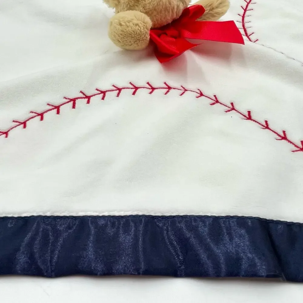 Bearington Bear Teddy Baseball Baby Lovey Blue Satin Red Stitching